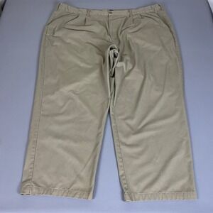 Basic Editions Pants Men's Size 50x29 Tan Khaki Pleated Chino Relaxed Fit Cotton